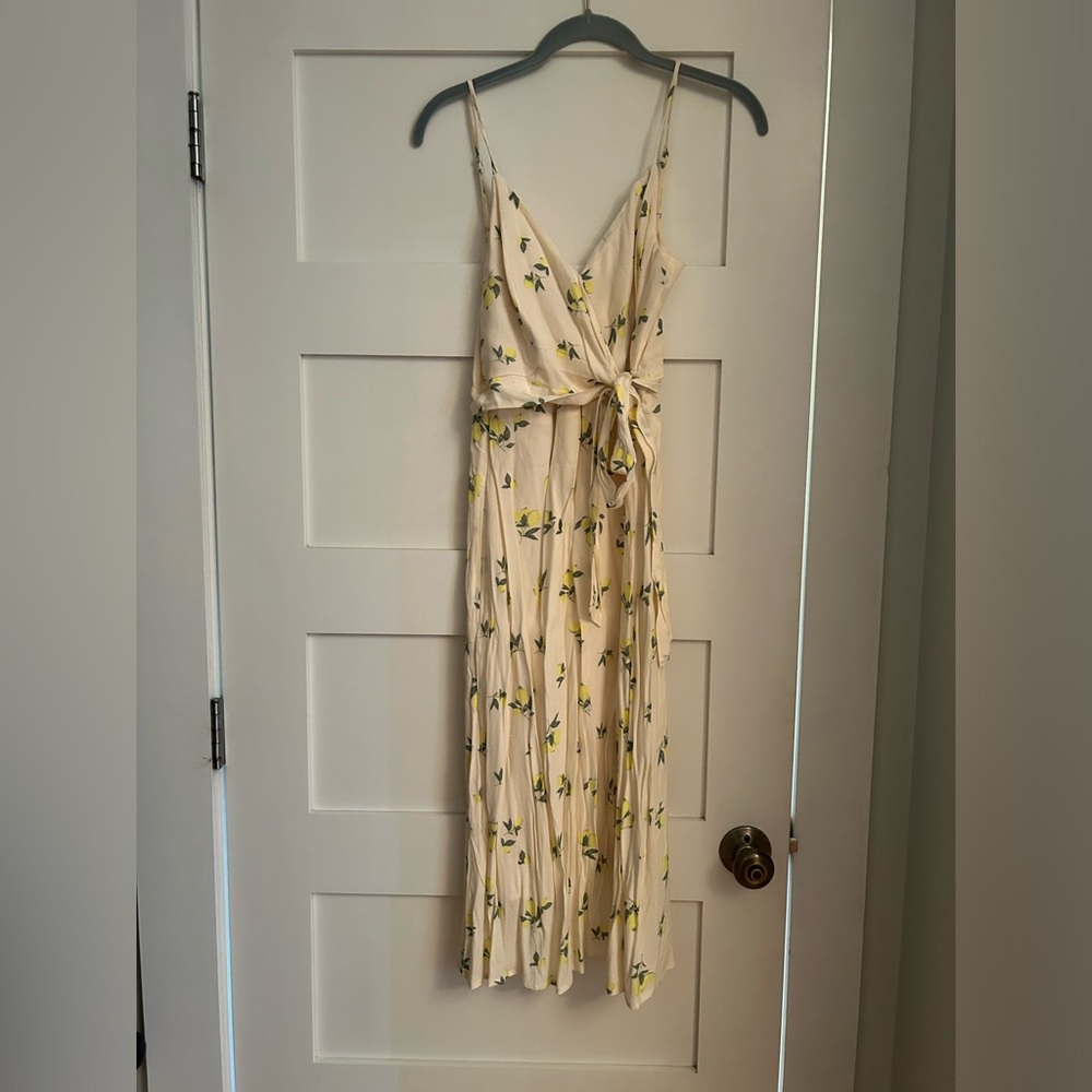 New Aqua Lemon Print Wrap Dress